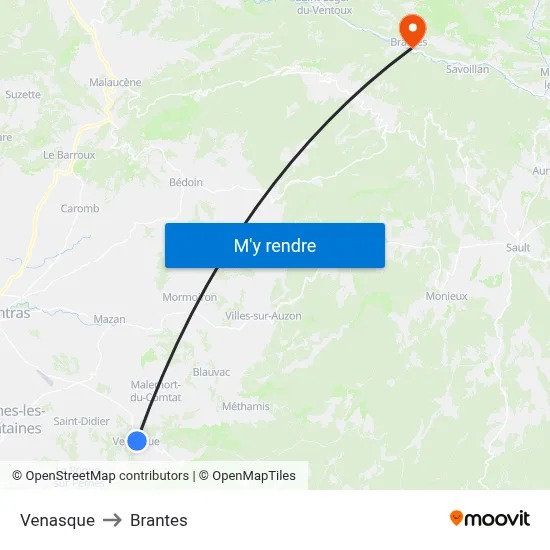 Venasque to Brantes map