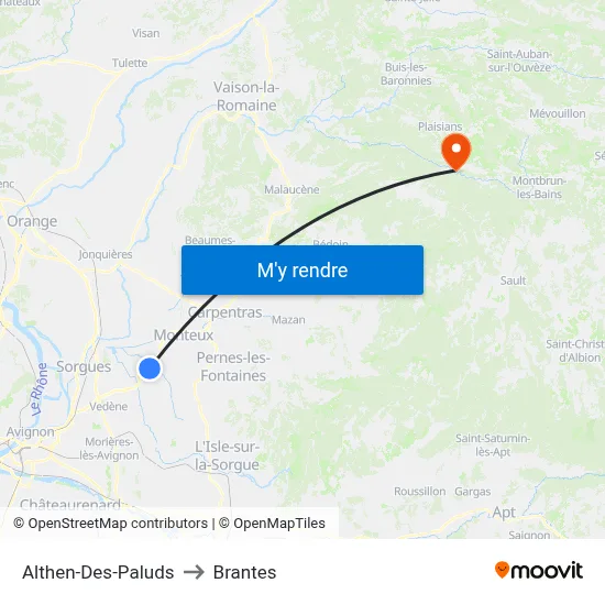 Althen-Des-Paluds to Brantes map