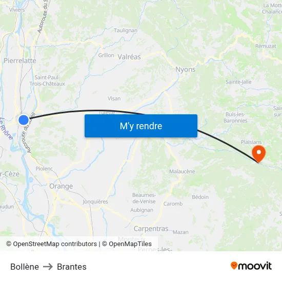 Bollène to Brantes map