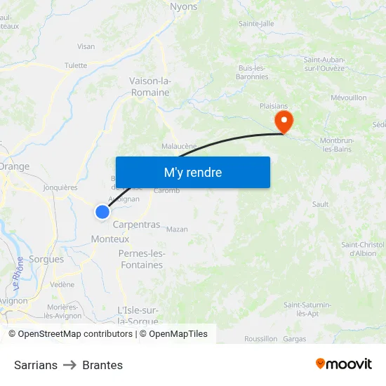 Sarrians to Brantes map