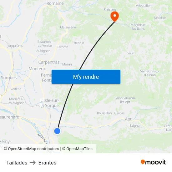 Taillades to Brantes map