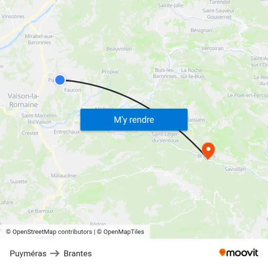 Puyméras to Brantes map