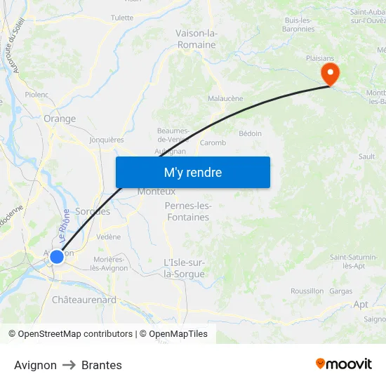 Avignon to Brantes map