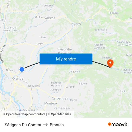 Sérignan-Du-Comtat to Brantes map