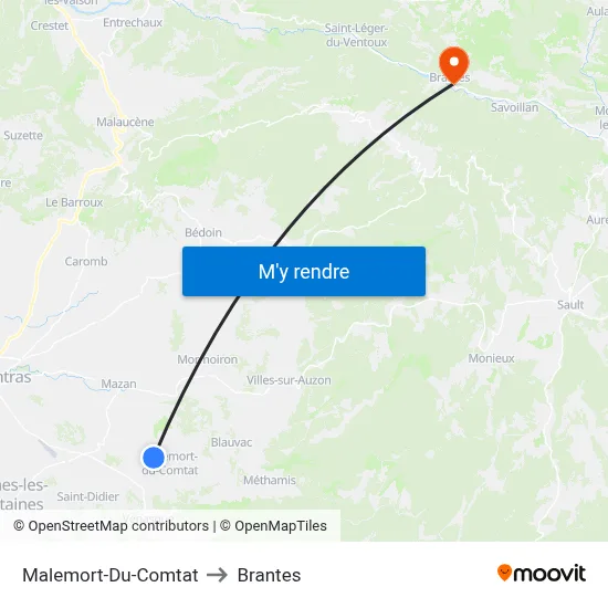 Malemort-Du-Comtat to Brantes map