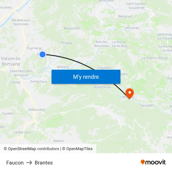 Faucon to Brantes map