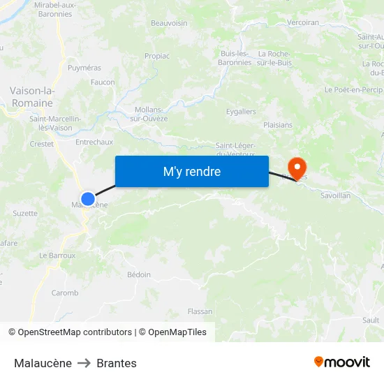 Malaucène to Brantes map