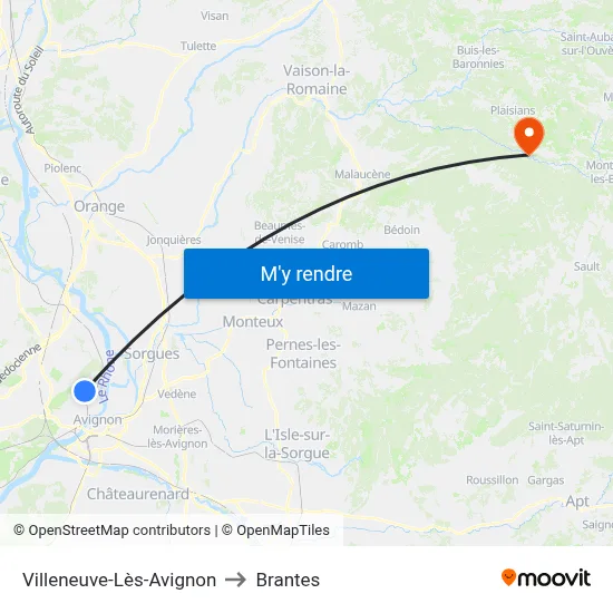 Villeneuve-Lès-Avignon to Brantes map