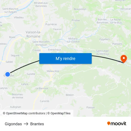Gigondas to Brantes map