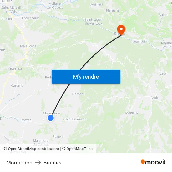 Mormoiron to Brantes map