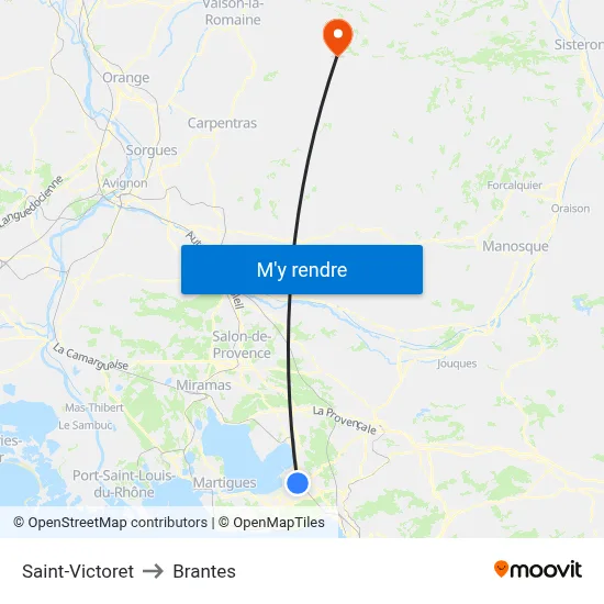 Saint-Victoret to Brantes map