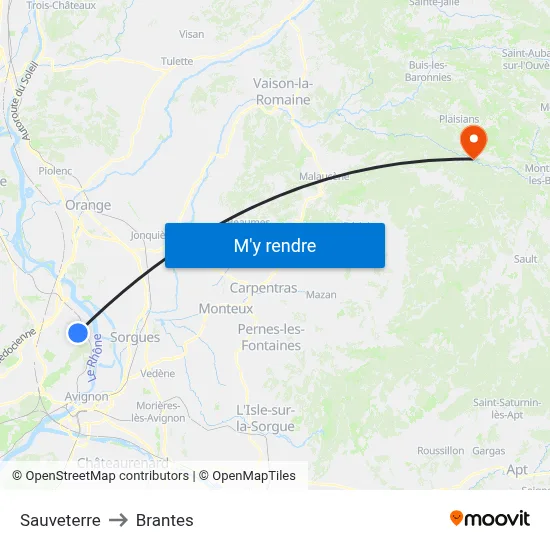 Sauveterre to Brantes map