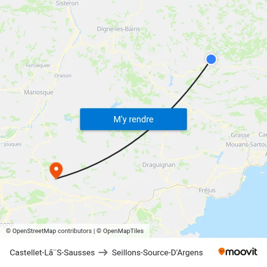 Castellet-Lã¨S-Sausses to Seillons-Source-D'Argens map