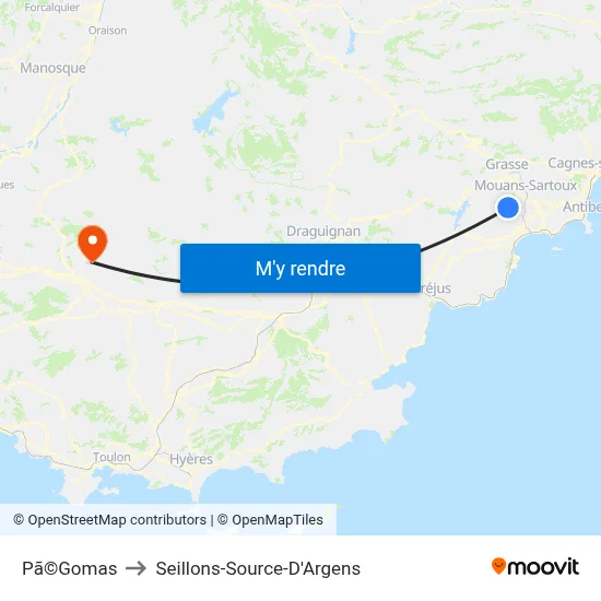 Pã©Gomas to Seillons-Source-D'Argens map
