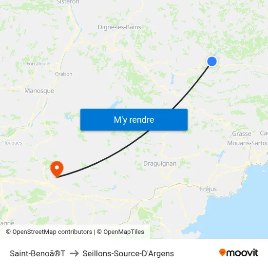 Saint-Benoã®T to Seillons-Source-D'Argens map