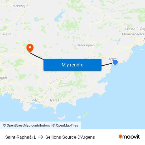 Saint-Raphaã«L to Seillons-Source-D'Argens map