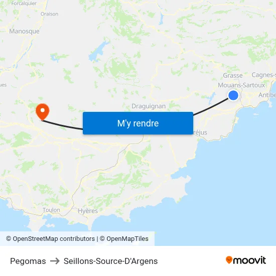 Pegomas to Seillons-Source-D'Argens map