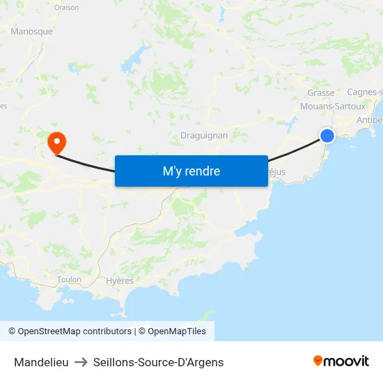 Mandelieu to Seillons-Source-D'Argens map