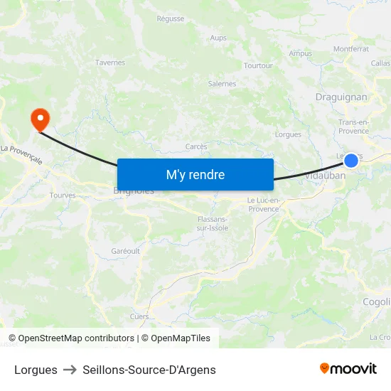 Lorgues to Seillons-Source-D'Argens map