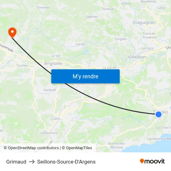 Grimaud to Seillons-Source-D'Argens map