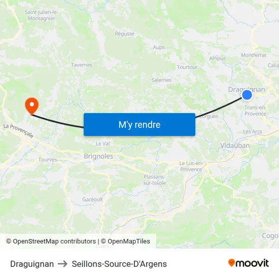 Draguignan to Seillons-Source-D'Argens map