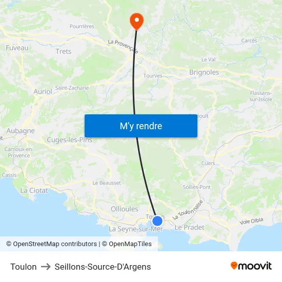 Toulon to Seillons-Source-D'Argens map