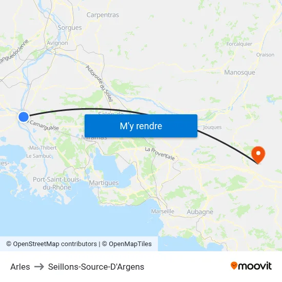 Arles to Seillons-Source-D'Argens map