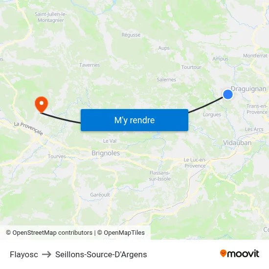 Flayosc to Seillons-Source-D'Argens map