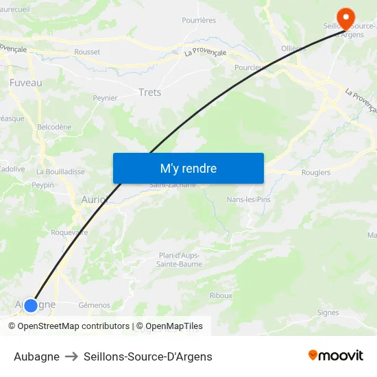Aubagne to Seillons-Source-D'Argens map