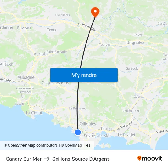 Sanary-Sur-Mer to Seillons-Source-D'Argens map