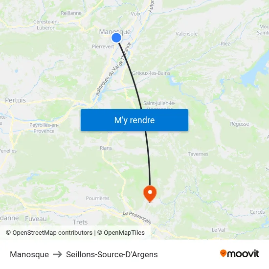 Manosque to Seillons-Source-D'Argens map