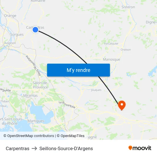 Carpentras to Seillons-Source-D'Argens map