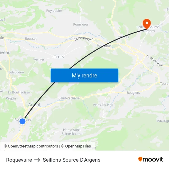 Roquevaire to Seillons-Source-D'Argens map