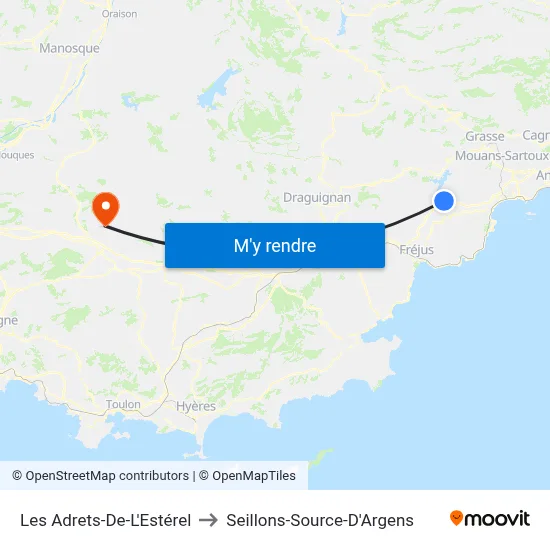 Les Adrets-De-L'Estérel to Seillons-Source-D'Argens map