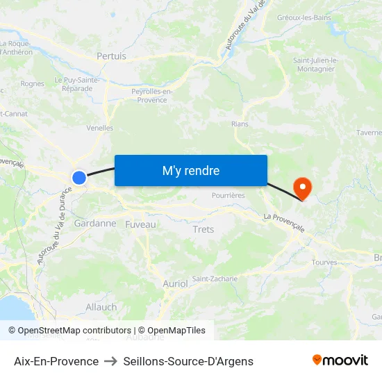 Aix-En-Provence to Seillons-Source-D'Argens map