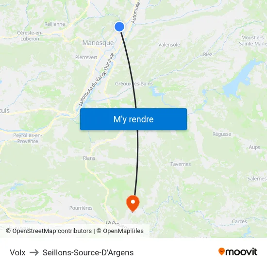 Volx to Seillons-Source-D'Argens map