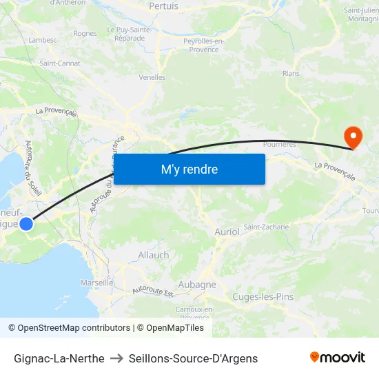 Gignac-La-Nerthe to Seillons-Source-D'Argens map