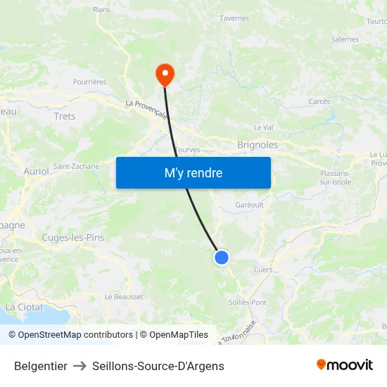 Belgentier to Seillons-Source-D'Argens map