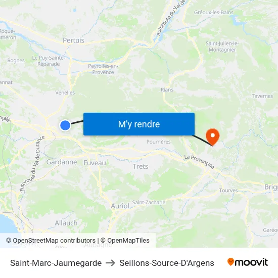 Saint-Marc-Jaumegarde to Seillons-Source-D'Argens map