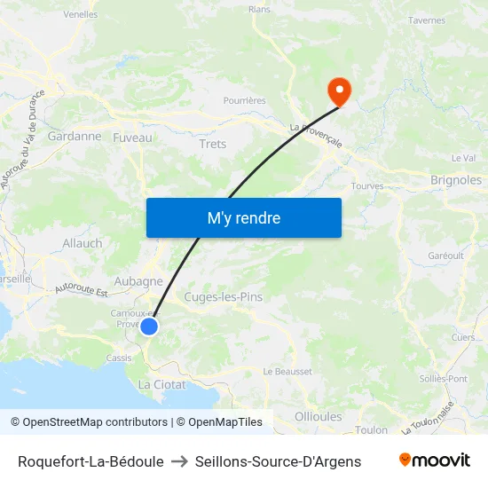 Roquefort-La-Bédoule to Seillons-Source-D'Argens map