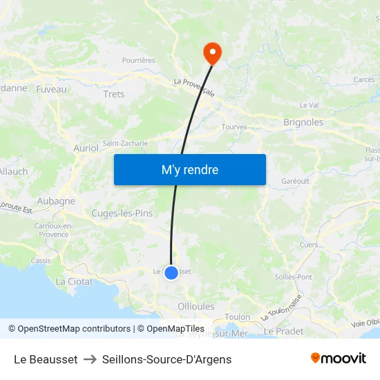 Le Beausset to Seillons-Source-D'Argens map