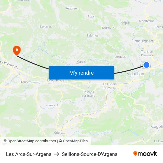 Les Arcs-Sur-Argens to Seillons-Source-D'Argens map