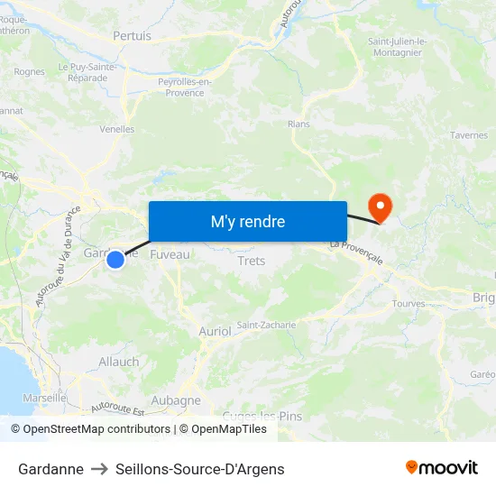 Gardanne to Seillons-Source-D'Argens map