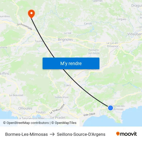 Bormes-Les-Mimosas to Seillons-Source-D'Argens map