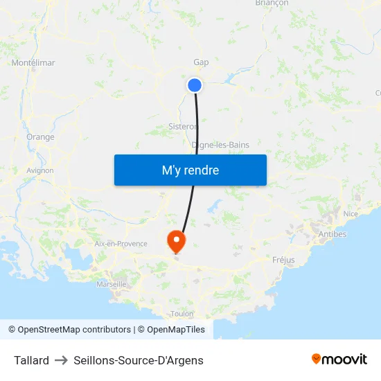 Tallard to Seillons-Source-D'Argens map
