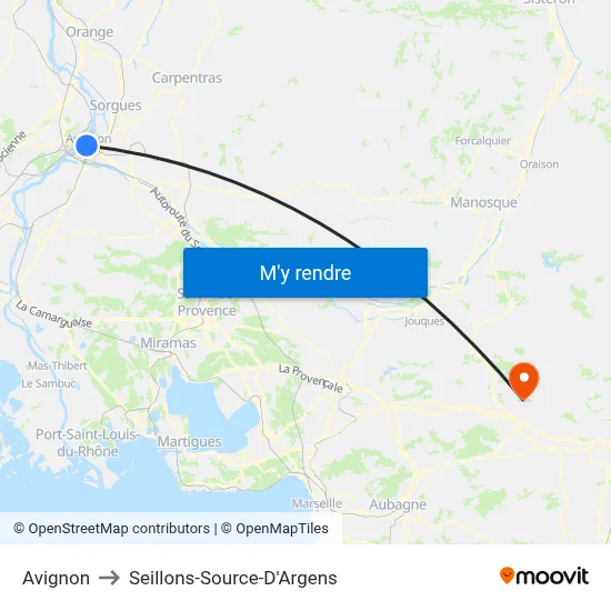 Avignon to Seillons-Source-D'Argens map