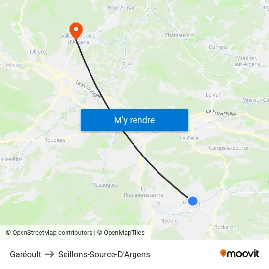 Garéoult to Seillons-Source-D'Argens map