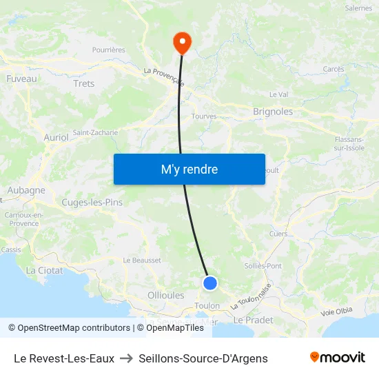 Le Revest-Les-Eaux to Seillons-Source-D'Argens map