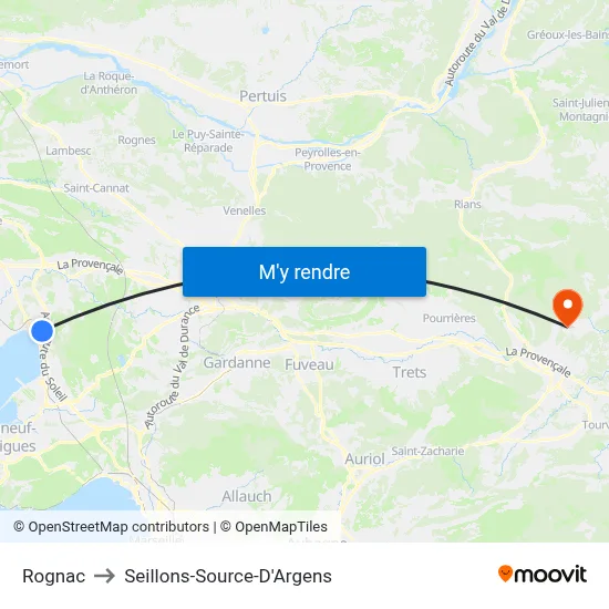 Rognac to Seillons-Source-D'Argens map