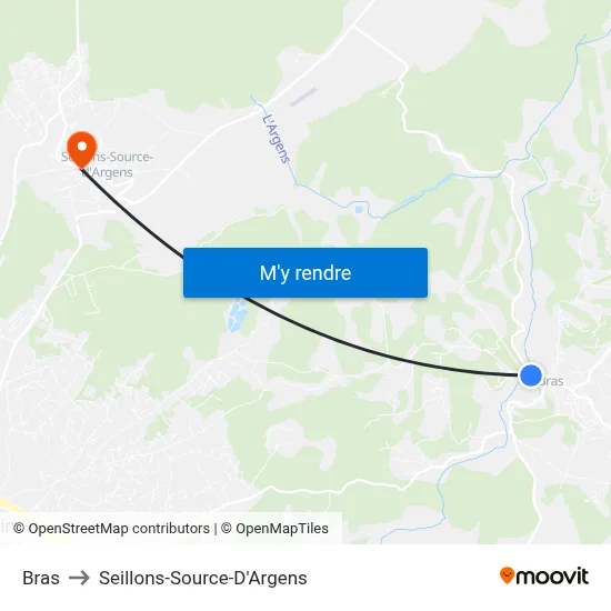Bras to Seillons-Source-D'Argens map